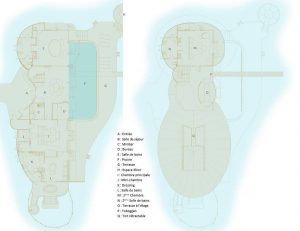 Soneva Jani - Le plan d'une Water Retreat à 2 chambres avec toboggan