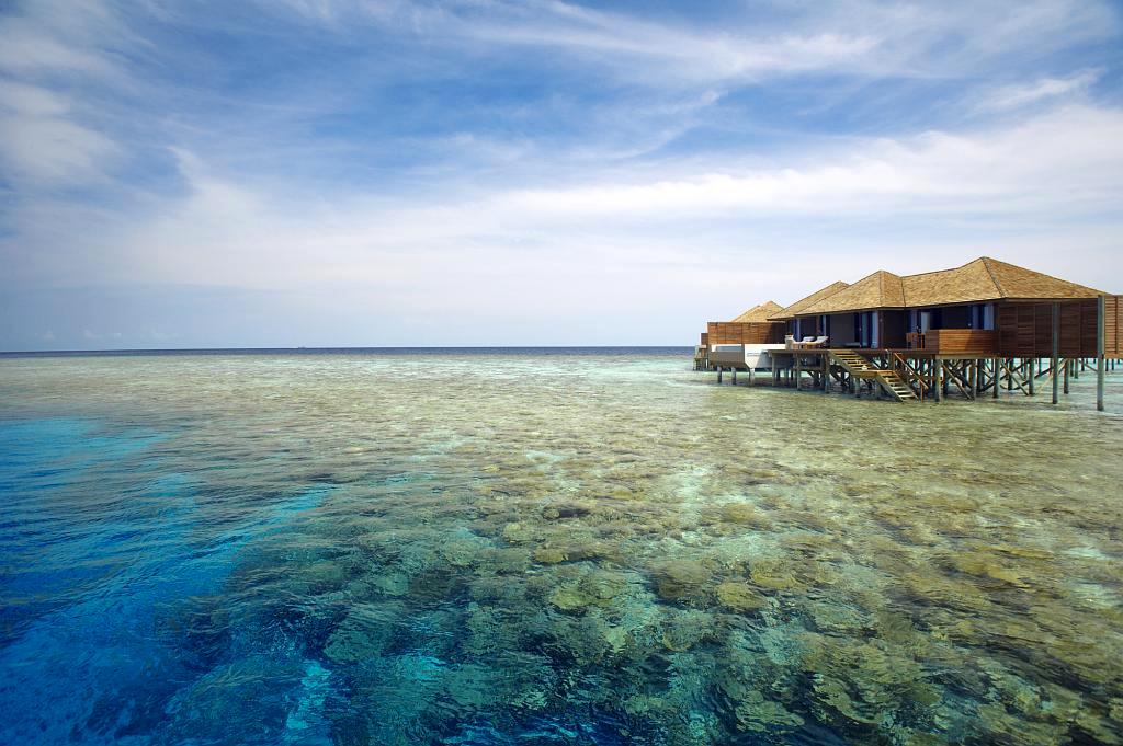 Le récif le long des Sunset Water Suites du Lily Beach